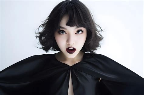 Premium AI Image | A spooky vampire with sharp fangs and a black cape Halloween party