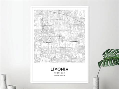 Livonia Map Print, Livonia Map Poster Wall Art, Mi City Map, Michigan ...