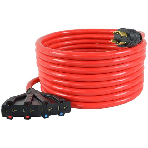 Conntek 25 ft. 10/4 Generator Power Cord 30 Amp 125/250-Volt 4-Prong Male Plug to (4) 15/20 Amp ...