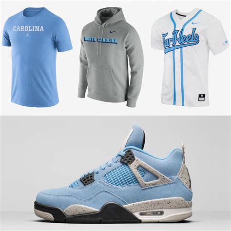 Air Jordan 4 UNC University Blue Shirts Hats Outfit Match