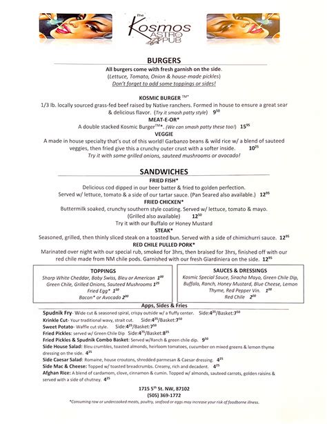 MENUS - The Kosmos Restaurant