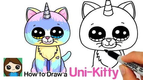 How to Draw a Unicorn Kitty Easy | Beanie Boos | Kitty drawing, Drawing ...