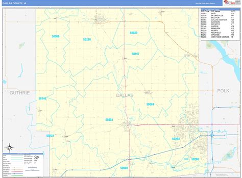 Dallas County, IA Zip Code Wall Map Basic Style by MarketMAPS - MapSales