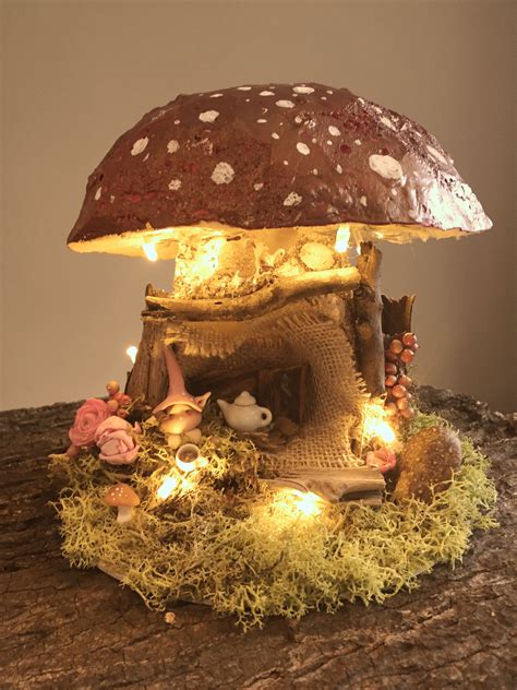 Fairy Mushroom House. ~ Use one-half of a coconut for the top. | Fairy furniture, Fairy houses ...