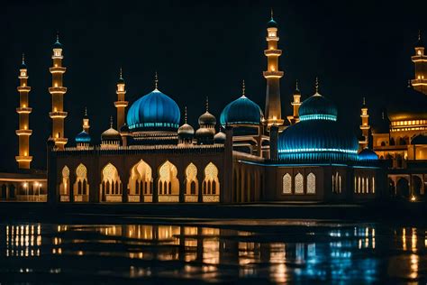 the blue mosque at night in dubai. AI-Generated 30092195 Stock Photo at ...