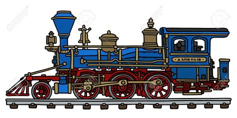 Hand Drawing Of A Classic Blue American Steam Locomotive Royalty Free Cliparts, Vectors, And ...