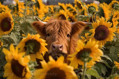 Many various sunflowers highland cow face. 23377857 Stock Photo at Vecteezy