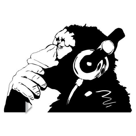 Thinking Monkey Gorilla Banksy Canvas Print Chimp DJ Monkey Monkey with ...