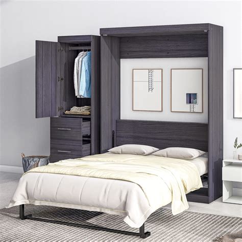 Buy GLORHOME Full Murphy Bed with Wardrobe and 3 Drawers,Cabinet Bed ...