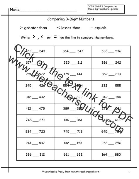 Comparing Numbers Worksheets from The Teacher's Guide