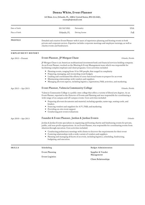 Event planner Resume | Event planner resume, Event planning resume ...