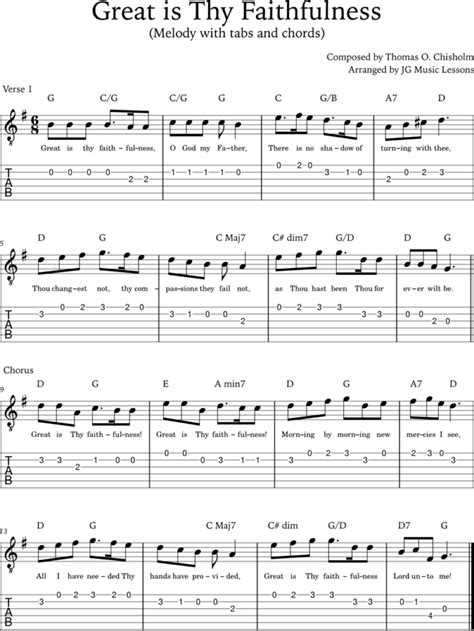 Great is Thy Faithfulness (chords, melody with tabs and arrangement) - JG Music Lessons