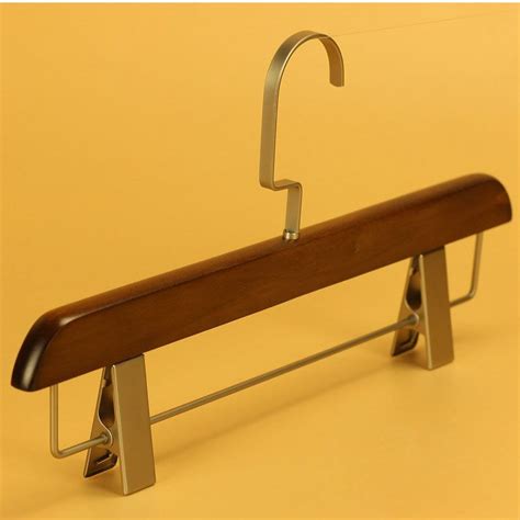 2020 Skirt Adult Clothes Clamp Stand Hanger Anti Skidding Natural Wooden Hanger With Clips For ...