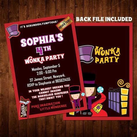 Willy Wonka Invitation Birthday Party Invites Theme Birthday - Etsy