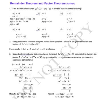 Factor and Remainder Theorem Worksheet by Algomath | TPT