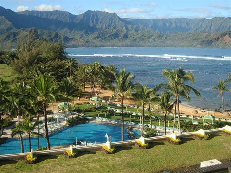 View of Hanalei Bay from the Regis Princeville Resort on the North ...