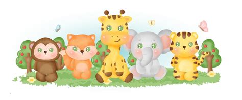 Cartoon Baby Jungle Animals Clipart