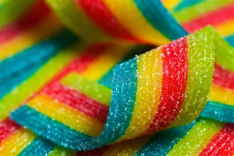 Colorful Jelly Candies Strips in Sugar Sprinkles. Sour Flavored Rainbow ...