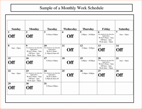 Free Monthly Schedule Template Fresh Monthly Work Schedule Template | Monthly schedule template ...