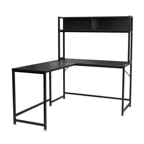 Buy Becko US L Shaped Desk Computer Desk Corner Desk with Hutch Storage Shelves Modern Home ...