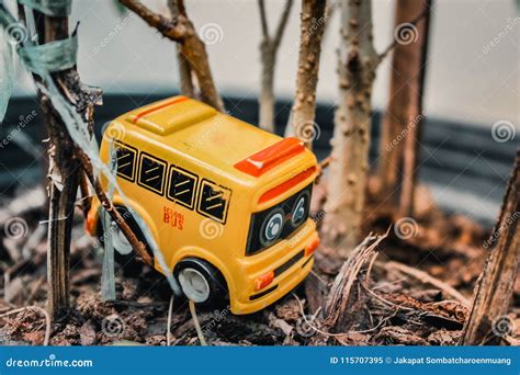 The Yellow toy school bus stock image. Image of tent - 115707395