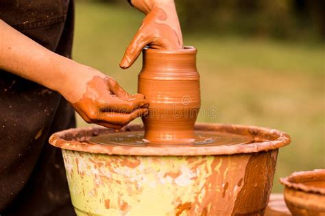 Hands of Potter Make Ceramic Jar on Pottery Wheel Outdoor Stock Photo - Image of form, craftsman ...