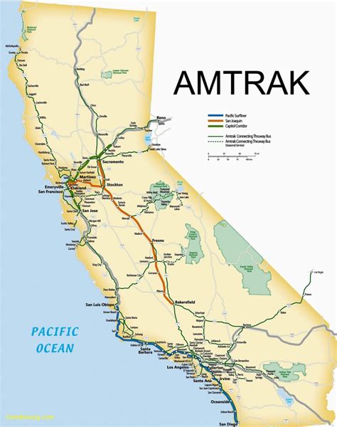 Map Of Route Of Amtrak Pacific Surfliner Train. Pacific Surfliner - Amtrak California Map ...