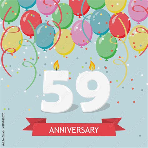 59 years selebration. Happy Birthday greeting card with candles ...