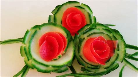 How To Make Cucumber Flowers | Vegetable Rose Garnish | Sushi Garnish ...