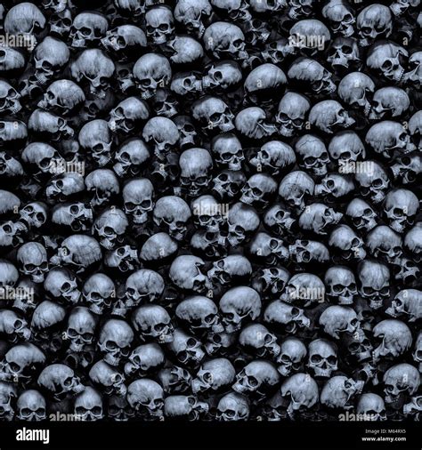 Gothic skulls background / 3D illustration of dark grungy human skulls ...