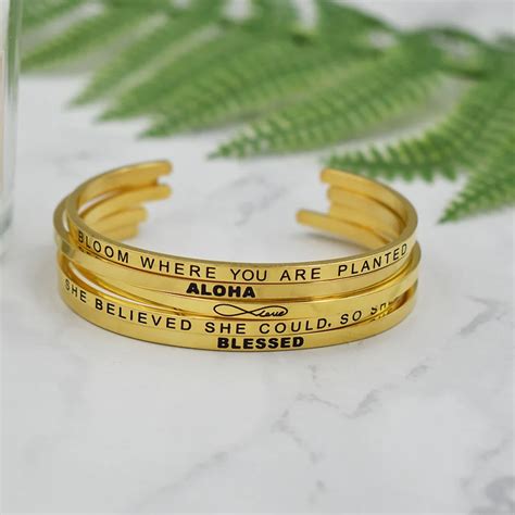 1PC Gold Stainless Steel Positive Inspirational Bracelet Engraved Quote Bracelet & Cuff Bangle ...