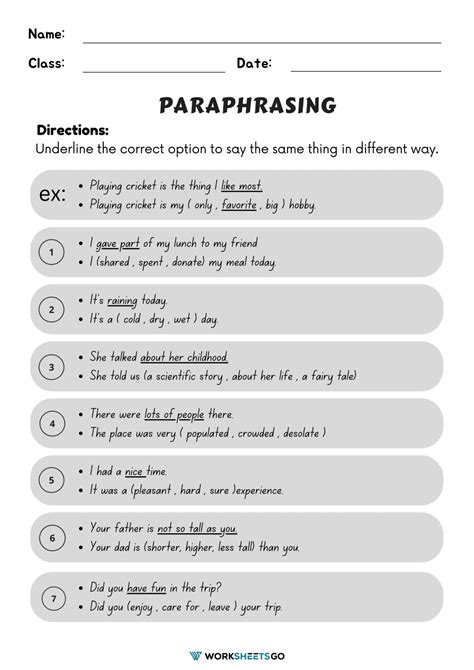 Paraphrasing Worksheets | WorksheetsGO