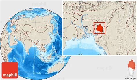 Shaded Relief Location Map of Aizawl