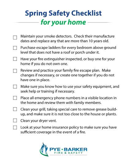 Spring Safety Checklist – Pye-Barker Fire & Safety