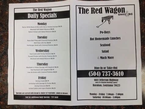 Menu at Red Wagon Poboys restaurant, Harahan