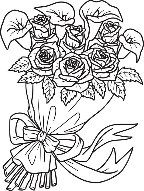 Flower Bouquet Coloring Page For Adults Silhouette Crescent Coloring Page Vector, Flower Drawing ...