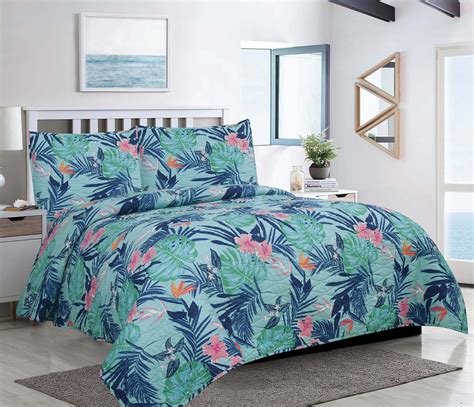 King Tropical Monstera Palm Leaf Oversized 3-Piece Comforter Bedding Set with Pillow Shams, Teal ...