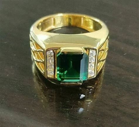 Natural Emerald 5.00CT Emerald Cut Halo Engagement Ring 14K Yellow Gold Plated | eBay