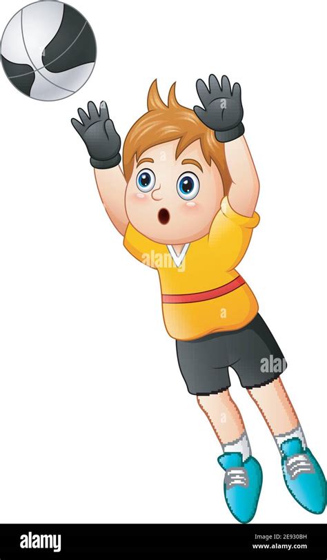 Vector illustration of Cartoon boy goalkeeper catching a soccer ball Stock Vector Image & Art ...