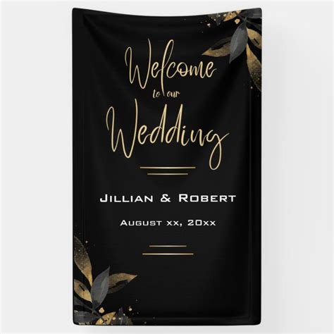 Elegant Black & White, With Gold Wedding Reception Banner | Zazzle