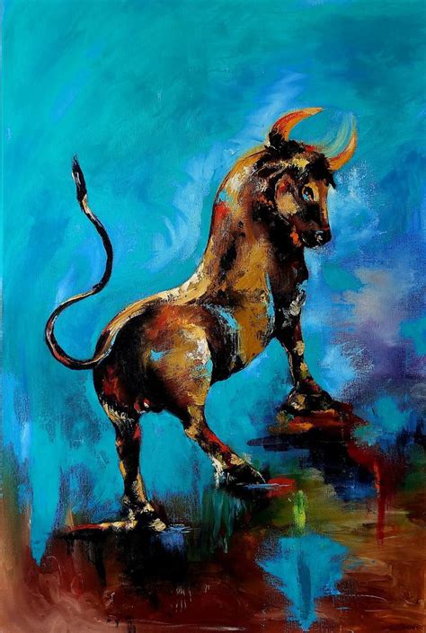 Taurus painting Bright Bull Zodiac Art Taurus Oil painting Painting by ...