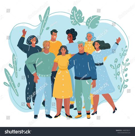 Vector illustration of Happy friendship day friend group of people hugging together for special ...