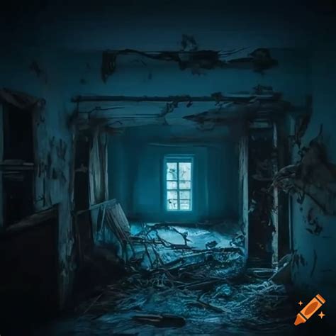 Image of a destroyed room in a dark cabin on Craiyon
