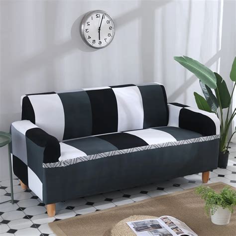 Modern Black White Geometric Sofa Cover Stretch Elastic Fabric Covers ...