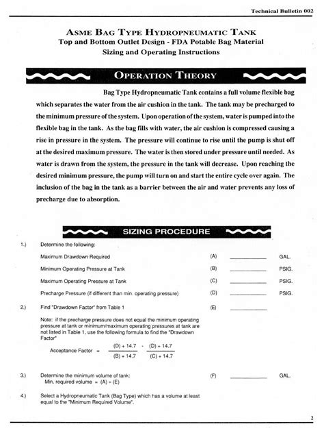 Bladder Tank - Hydropneumatic Expansion Tank Sizing and Operating Instructions