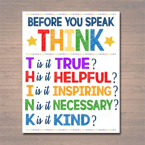 PRINTABLE Think Before You Speak Sign, INSTANT DOWNLOAD, Printable Cla ...