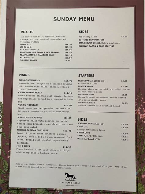 Menu at Black Horse pub & bar, Chorleywood, Dog Kennel Ln