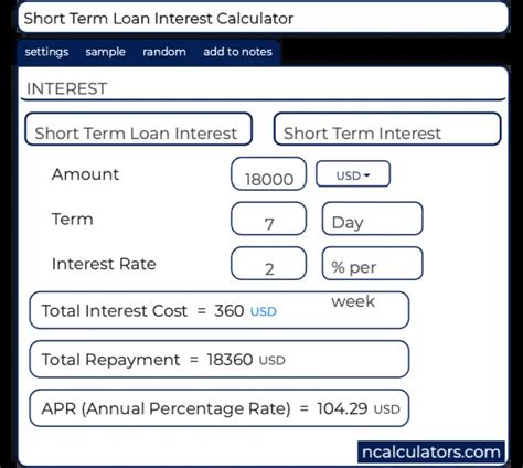 Short Term Loan Interest Calculator