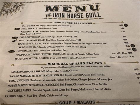 Menu at The Iron Horse Grill restaurant, Jackson