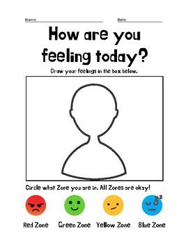 How are you feeling today? Worksheet with Zones | TPT